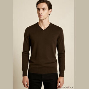 Calvin Klein Men's Fine Merino Wool V Neck Sweater Solid Brown Size M